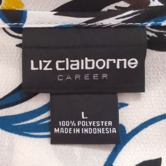 NWT Liz Claiborne White Floral Long Sleeve Blouse - Picture 6 of 7